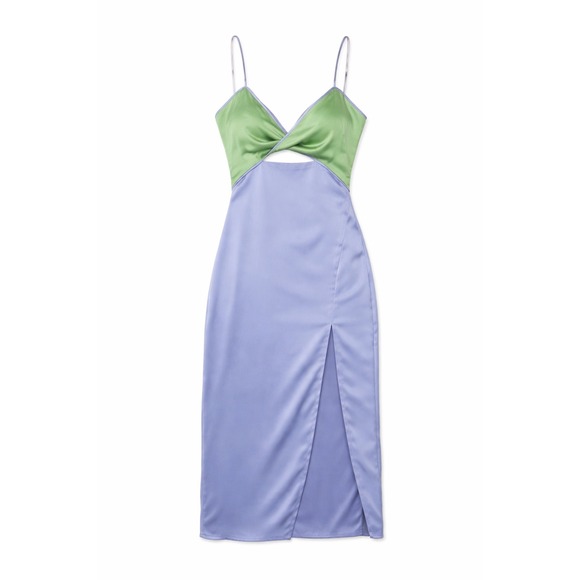NWT Lulu's Perfect Pairing Light Blue Colorblock Satin Cutout Midi Dress Large - Picture 2 of 13
